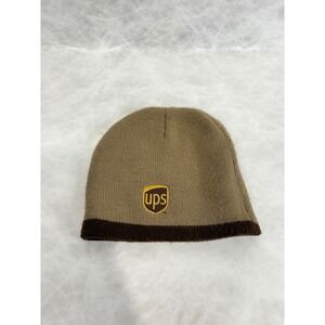 UPS Logo Beanie Hat‎ Brown Tan Knit Employee Uniform Winter Cap Delivery Shield